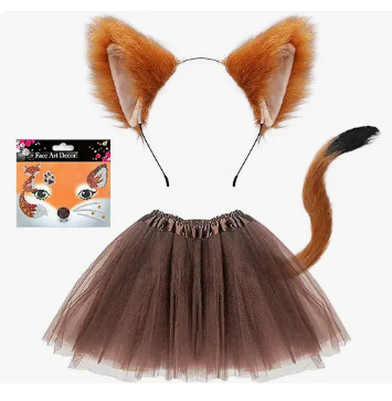 Therian Fox Kit 4 Pieces, Ears, Tail and Tutu Halloween
