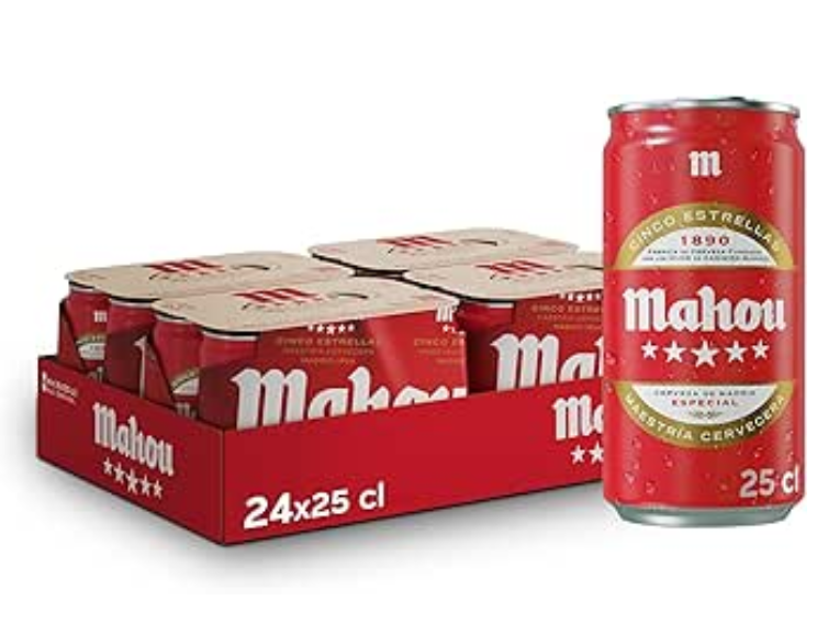 Mahou 5 Estrellas Beer Especial Dorada Lager, Pack 24 cans x 25 cl