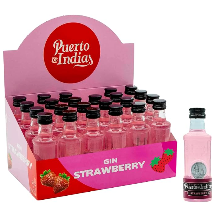 Puerto de Indias, Pack 24 miniaturas 5 cl – Strawberry Premium Gin 37,5º