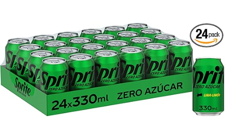Sprite Lima Lemon Zero Sugar, Refresco Bajo en Calorías - Pack de 24 cans de 330 ml